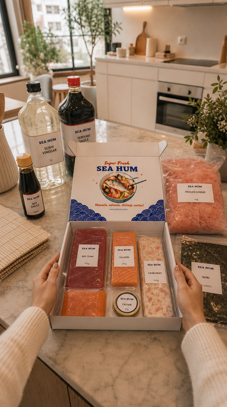 محتويات Premium Sushi Master Box - كراب وتونة وسلمون وكافيار ونوري وصلصات